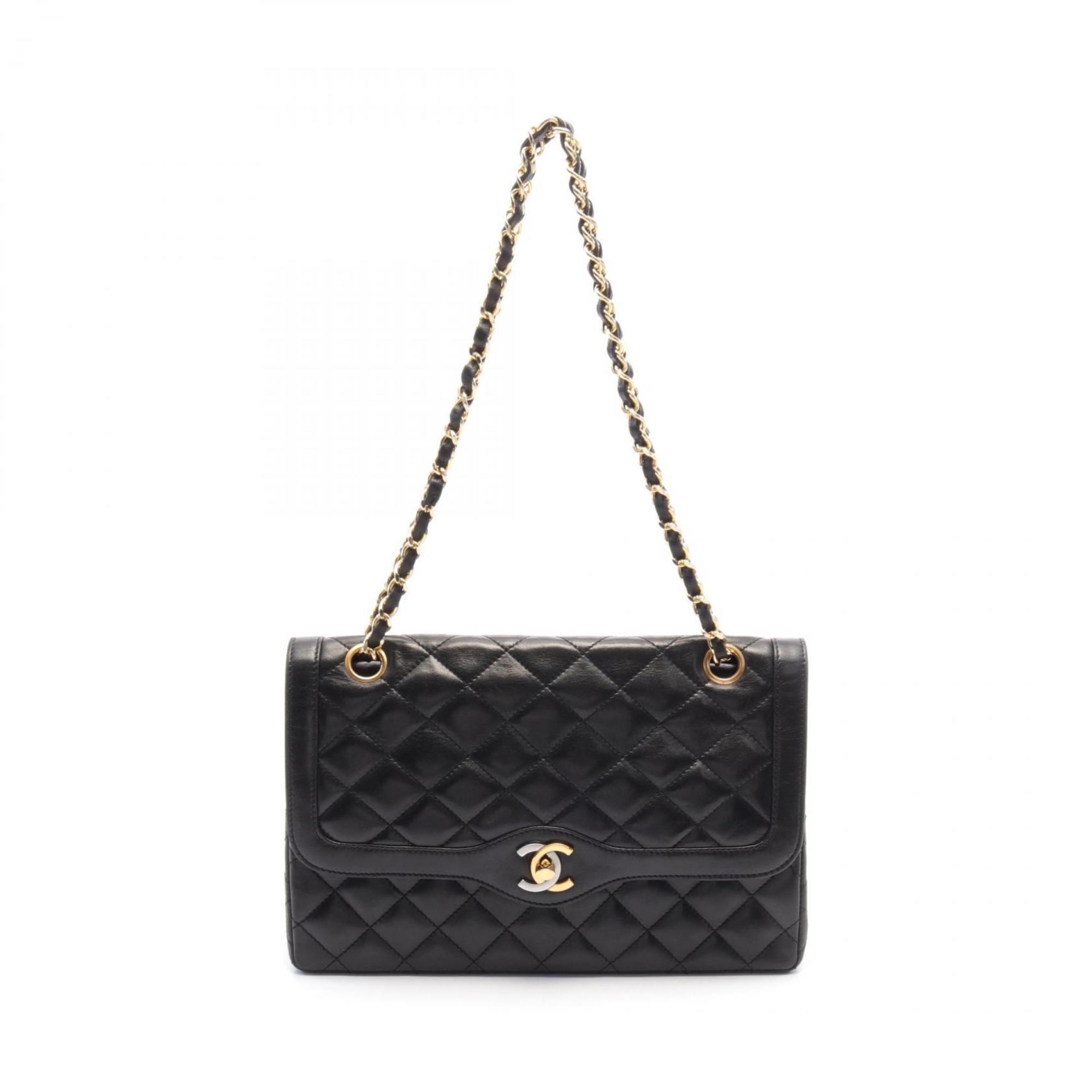 CHANEL Matelasse Double Flap Shoulder Bag, Lambskin, Women's, Black