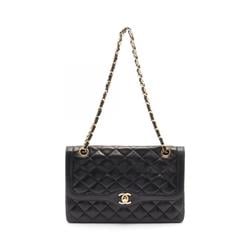 CHANEL Matelasse Double Flap Shoulder Bag, Lambskin, Women's, Black