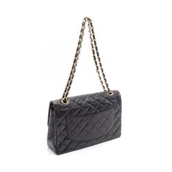 CHANEL Matelasse Double Flap Shoulder Bag, Lambskin, Women's, Black