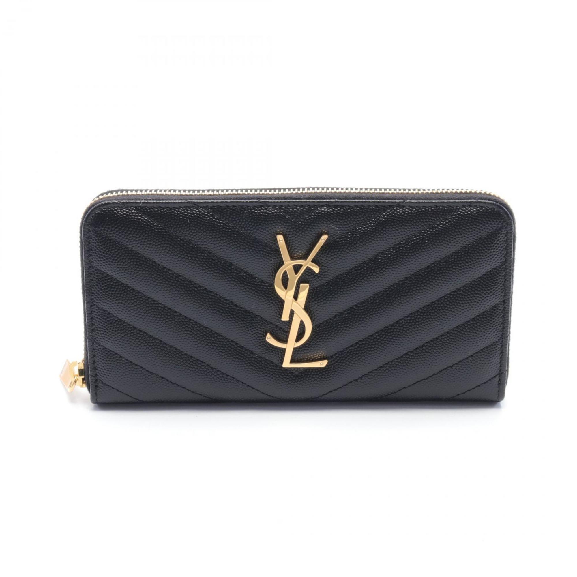 Saint Laurent YSL Round Long Wallet Leather Women's Black 358094BOW011000