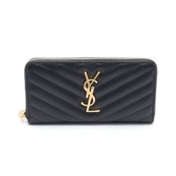 Saint Laurent YSL Round Long Wallet Leather Women's Black 358094BOW011000