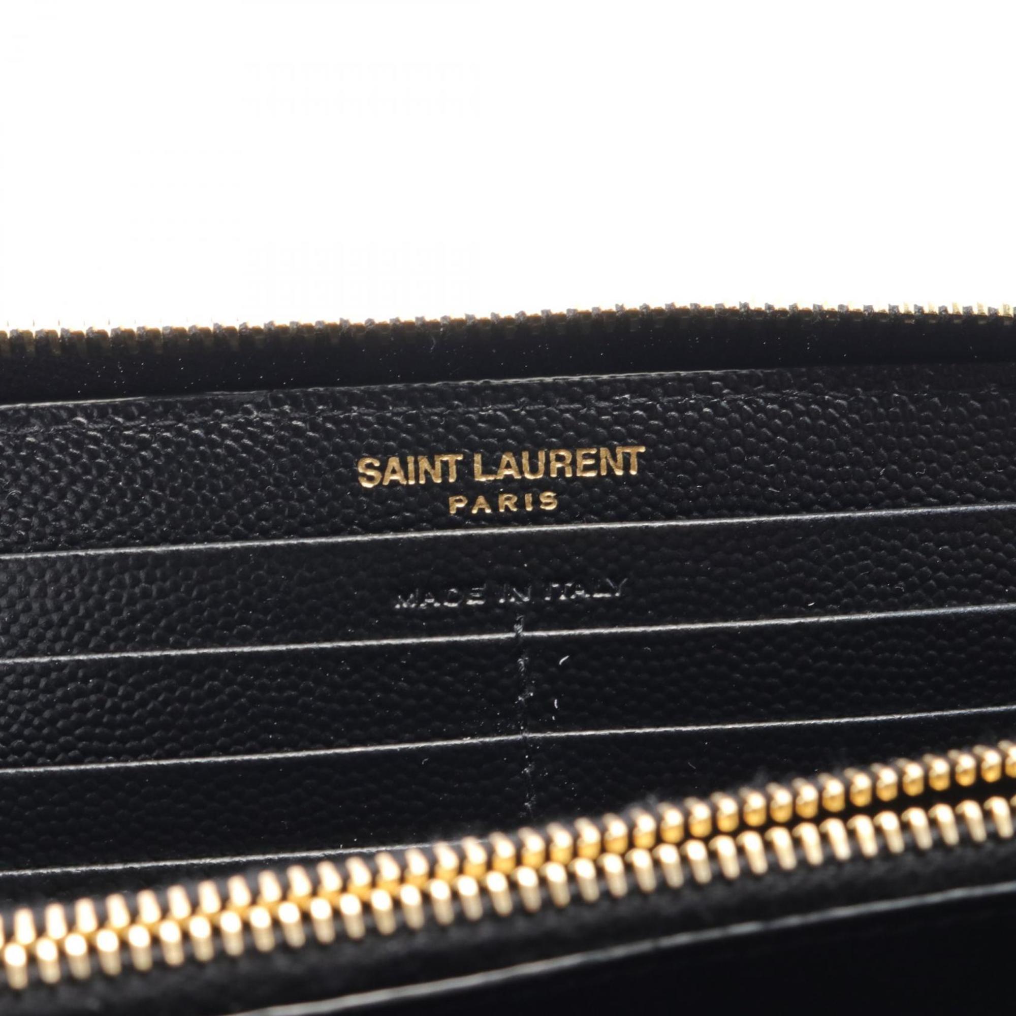 Saint Laurent YSL Round Long Wallet Leather Women's Black 358094BOW011000