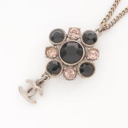 CHANEL Coco Mark Necklace Stainless Steel Rhinestone Women's Silver Black Pink