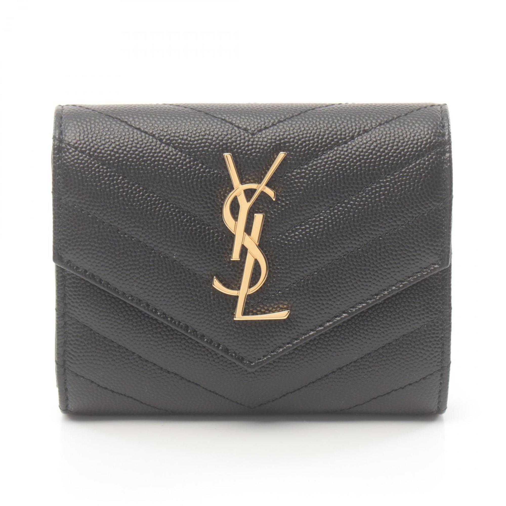 Saint Laurent SAINT LAURENT Monogram Tri-fold Wallet Leather Women's Black 403943BOW011000