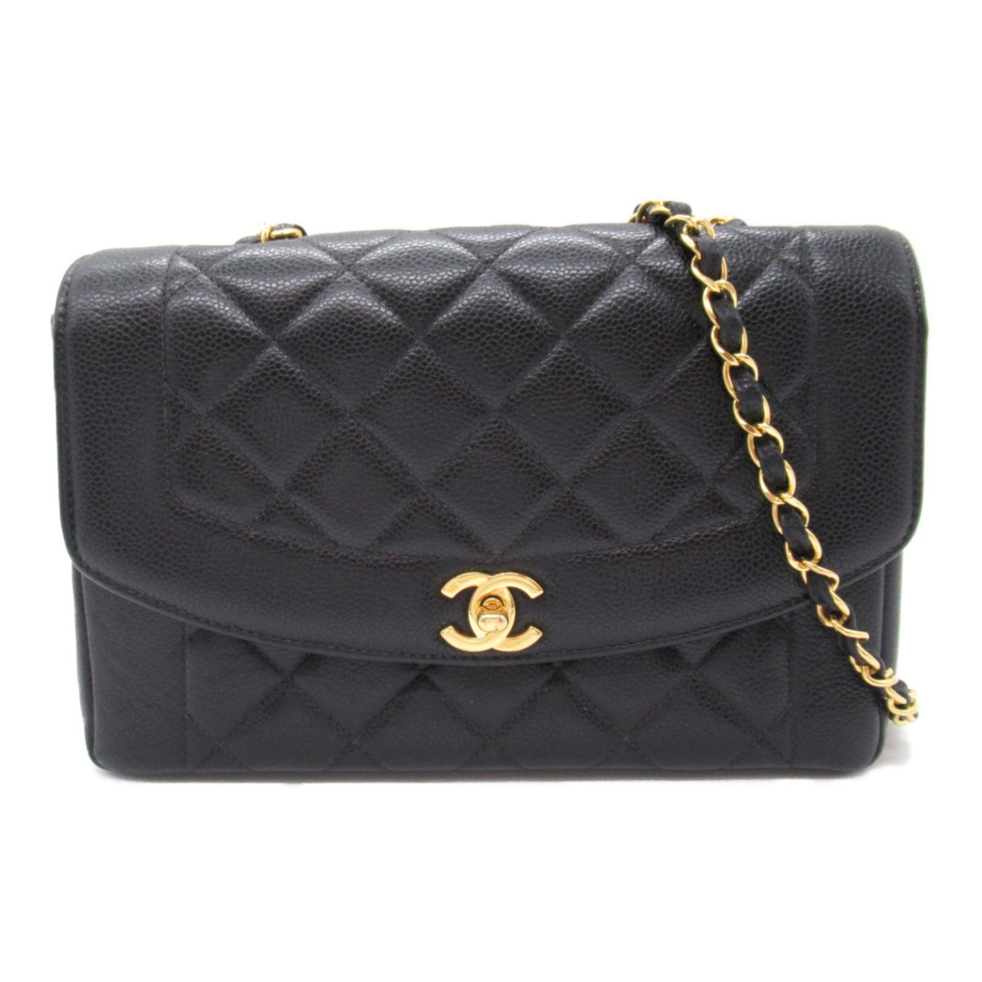 CHANEL Matelasse Diana Chain Shoulder Bag Caviar Skin (Grained Calf) Women's Black