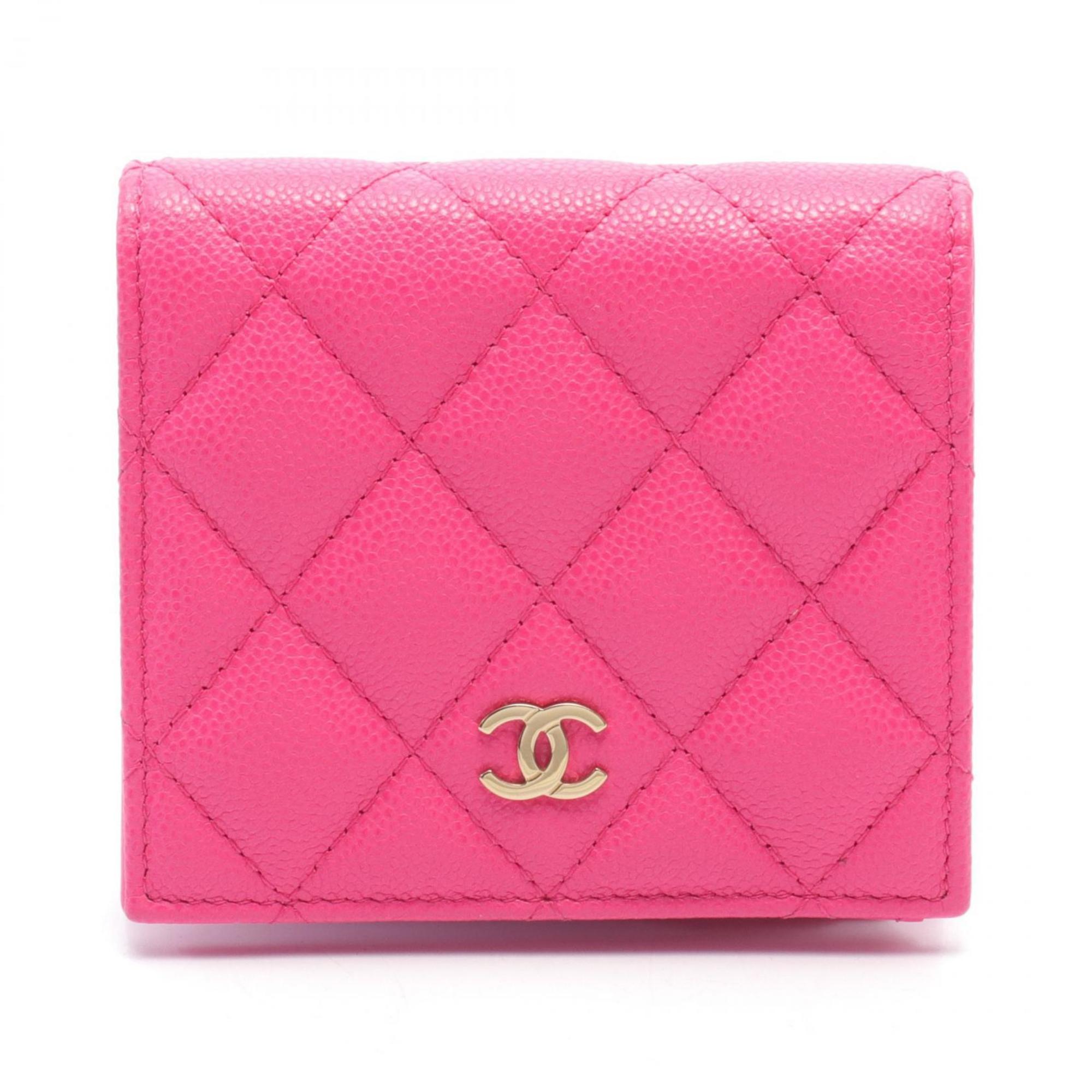 CHANEL Matelasse Classic Small Wallet Bi-fold Caviar Skin (Grained Calfskin) Women's Pink AP3178