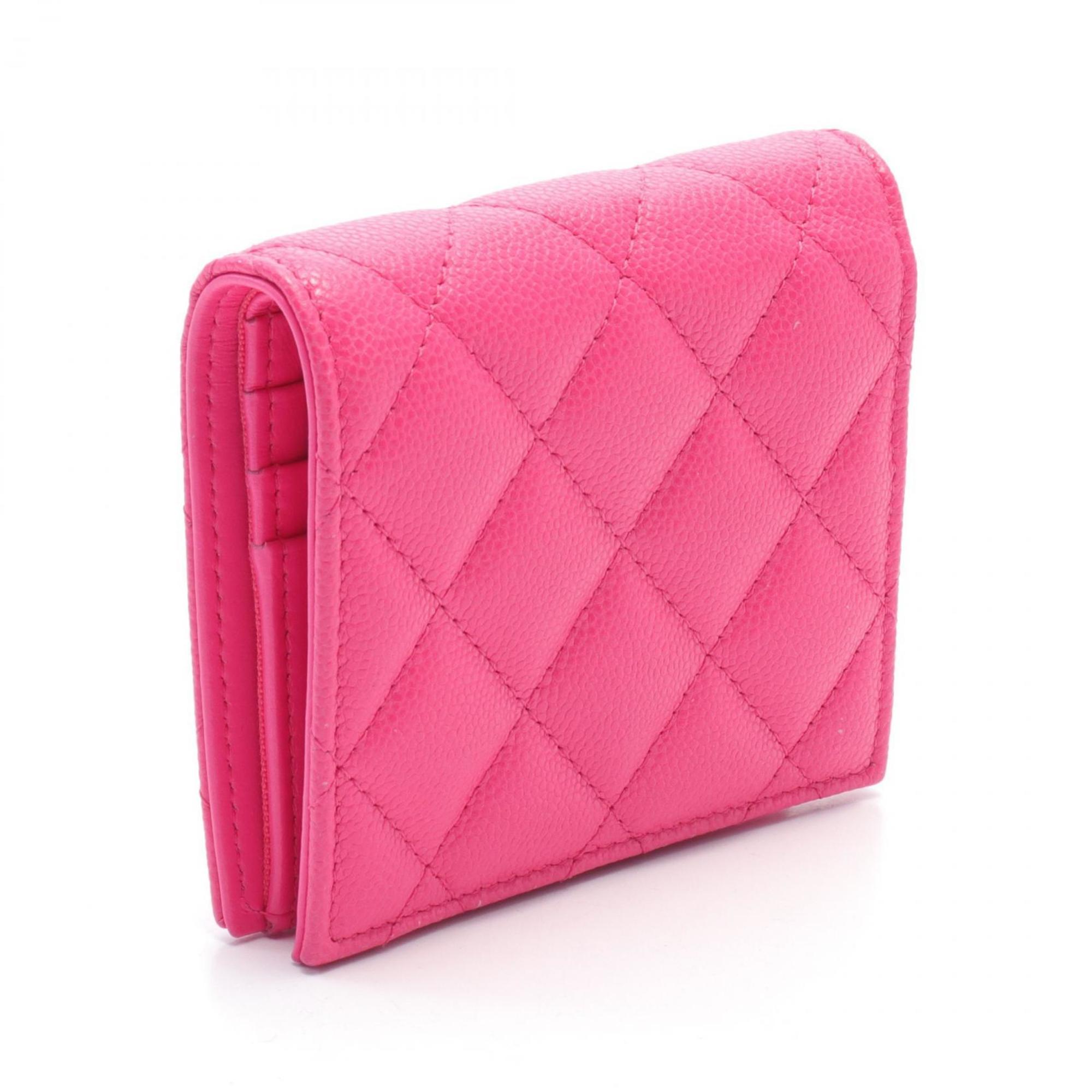 CHANEL Matelasse Classic Small Wallet Bi-fold Caviar Skin (Grained Calfskin) Women's Pink AP3178