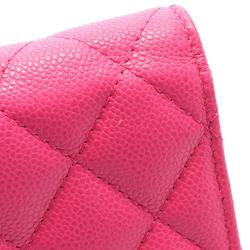 CHANEL Matelasse Classic Small Wallet Bi-fold Caviar Skin (Grained Calfskin) Women's Pink AP3178