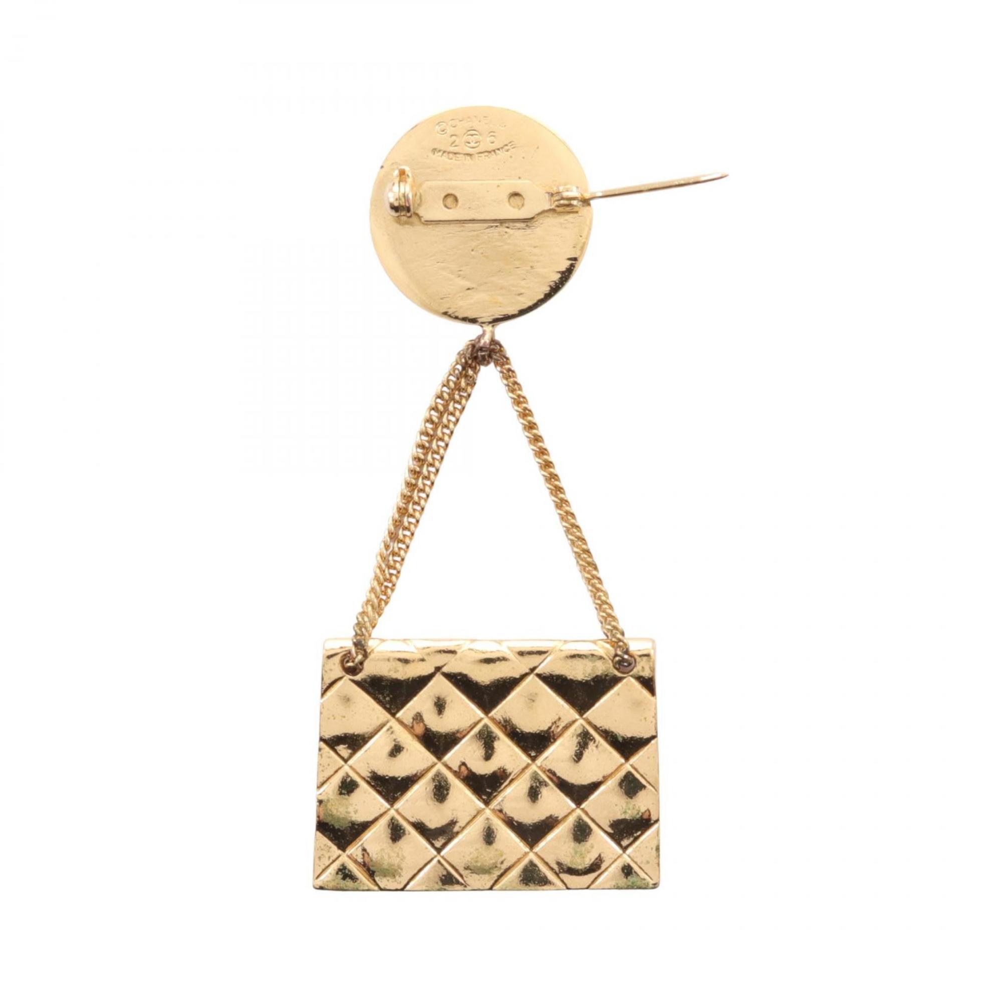 CHANEL Matelasse Chain Bag Brooch GP (Gold Plated) Women's Gold