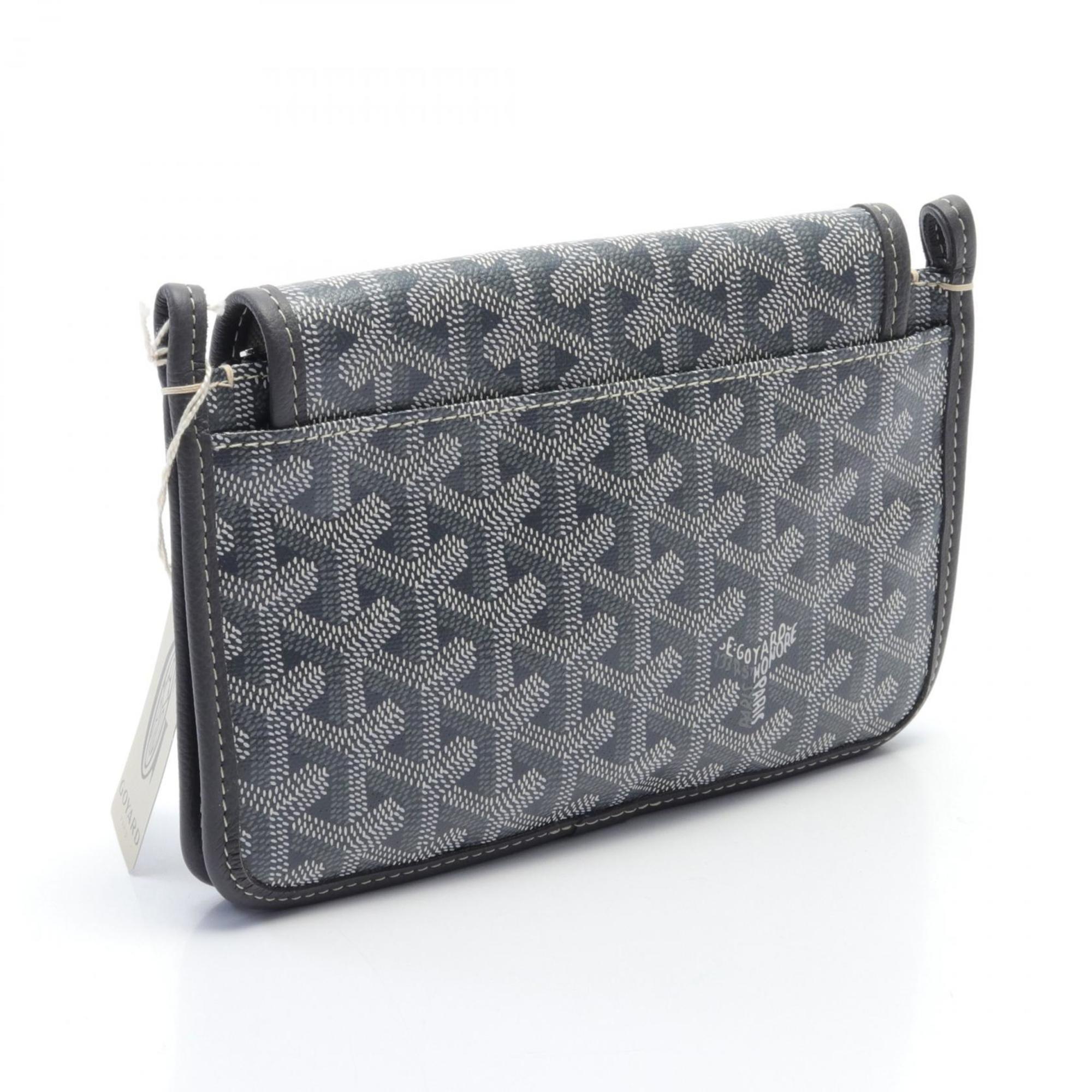 GOYARD Plume Pouch Wallet Shoulder Bag Coated Canvas Leather Women's Gray White