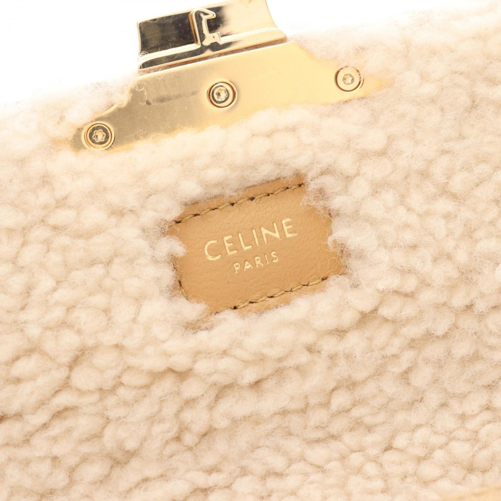 CELINE Triomphe Shoulder Bag, Suede, Women's, Beige, 197993EHY02VG