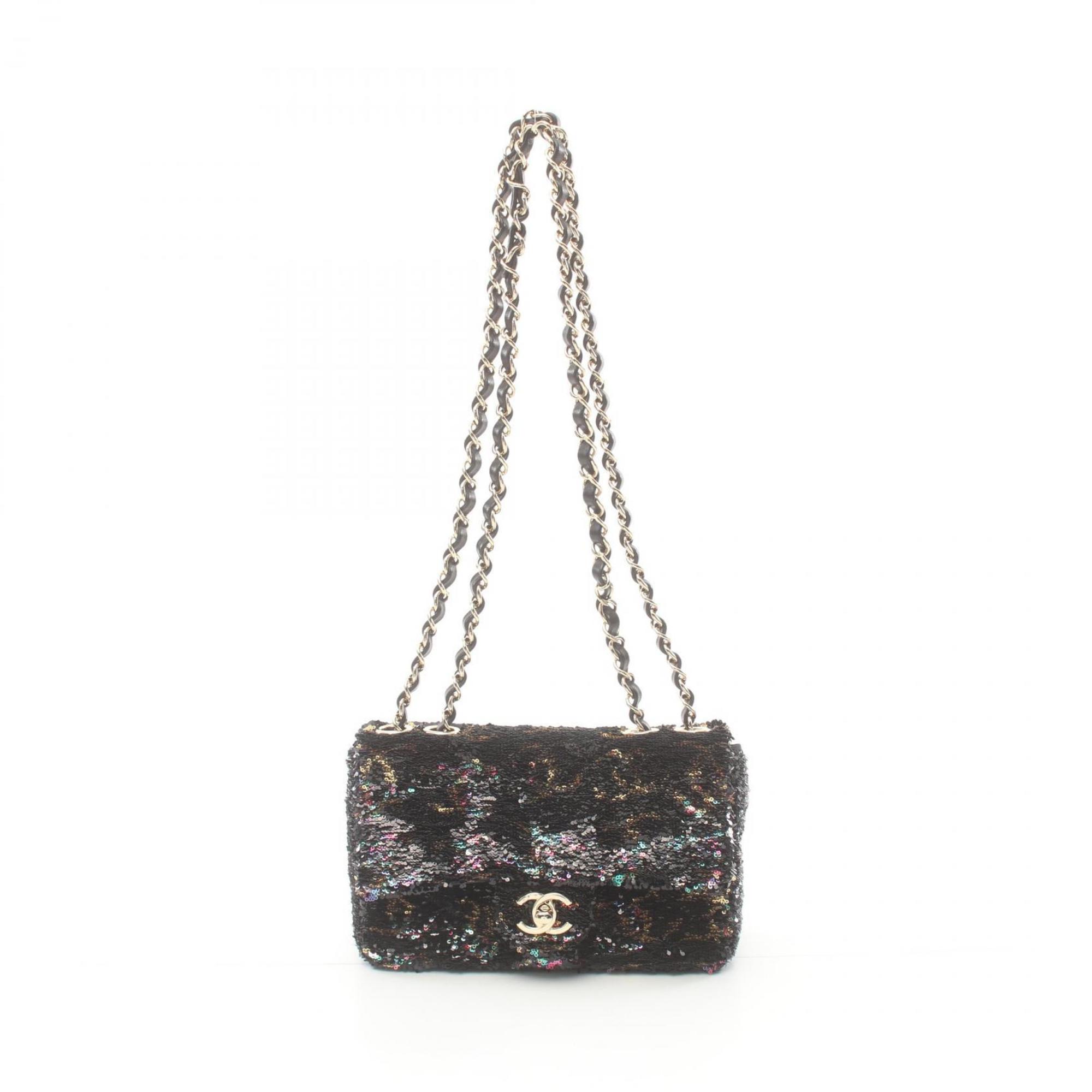 CHANEL Coco Mark Shoulder Bag, Lambskin, Women's, Black, Multicolor