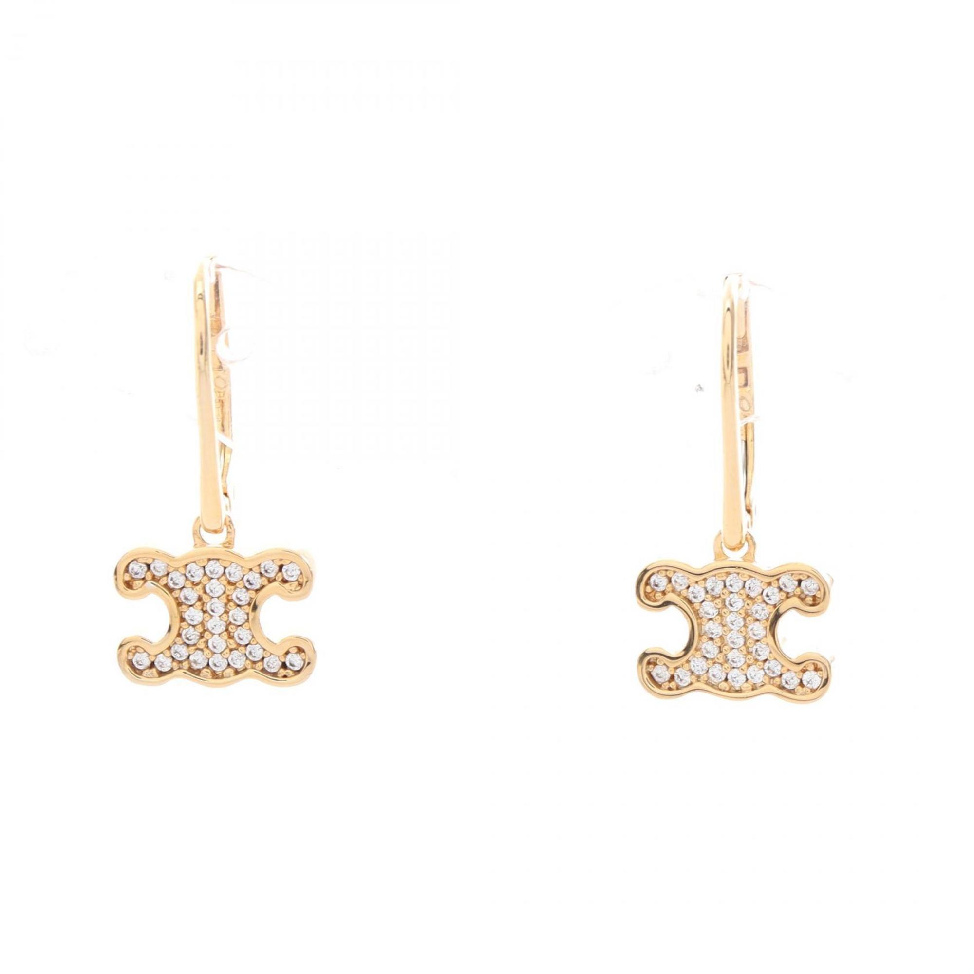 CELINE Triomphe Earrings GP (Gold Plated) Rhinestones Women's Gold Clear 460GC6BZI35OR