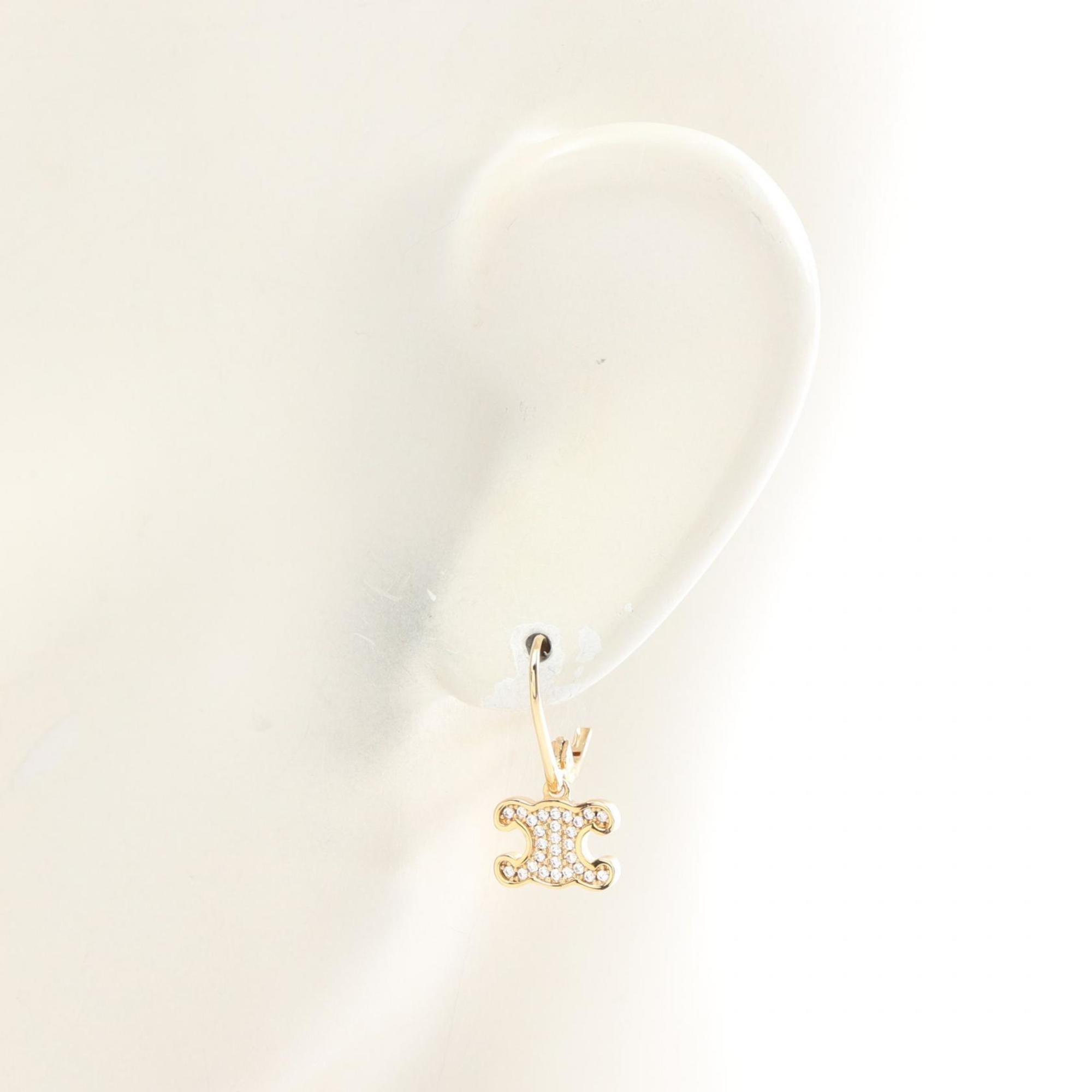 CELINE Triomphe Earrings GP (Gold Plated) Rhinestones Women's Gold Clear 460GC6BZI35OR