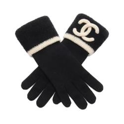 CHANEL Coco Mark Gloves Clothing Wool Silk Cashmere Women's Black Ivory