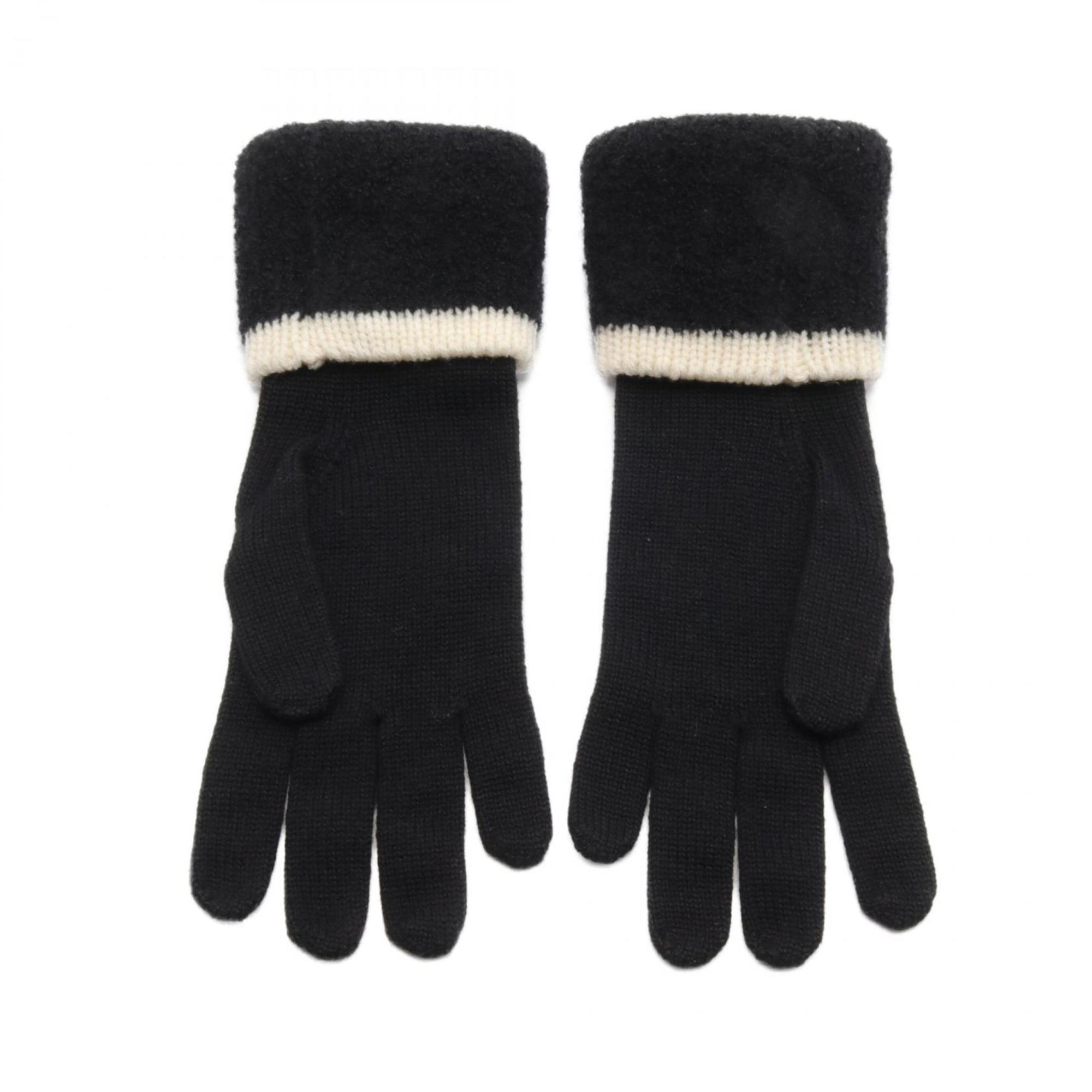 CHANEL Coco Mark Gloves Clothing Wool Silk Cashmere Women's Black Ivory