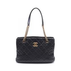 CHANEL Matelasse Chain Tote Bag Leather Women's Black