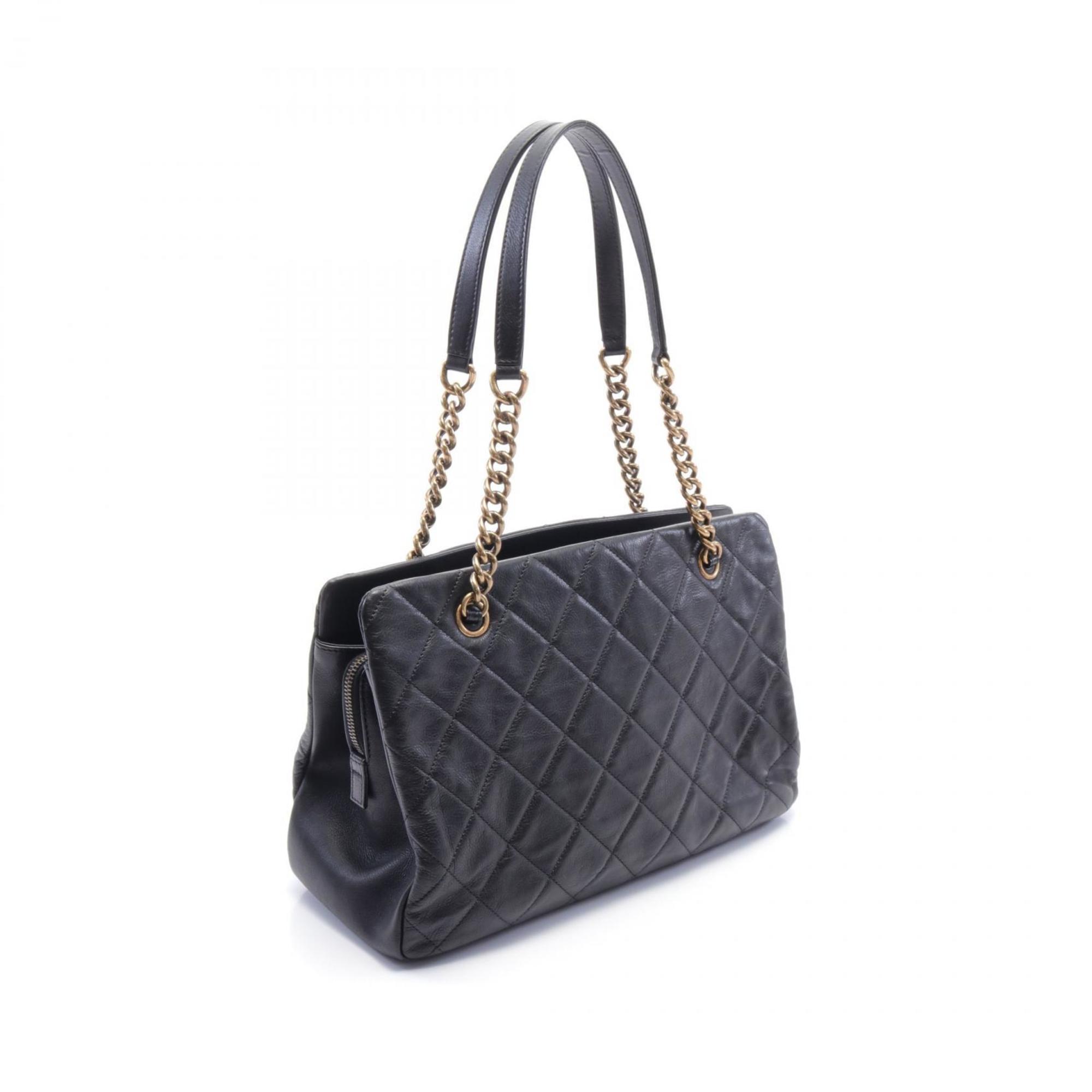 CHANEL Matelasse Chain Tote Bag Leather Women's Black