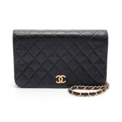 CHANEL Matelasse Full Flap Shoulder Bag, Lambskin, Women's, Black, A03568