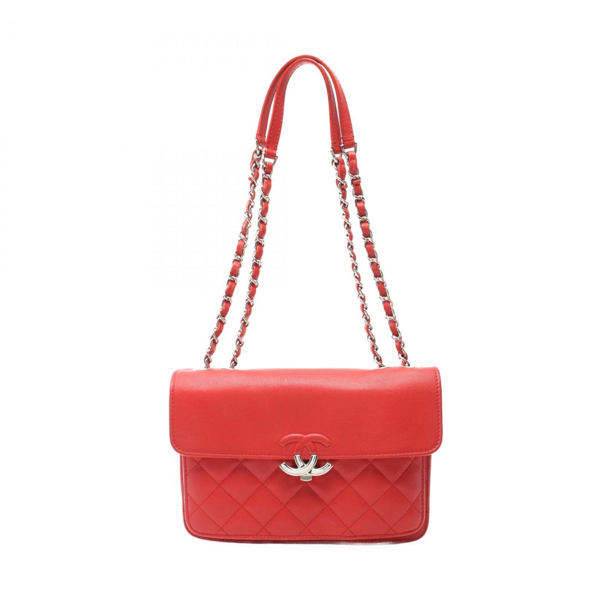 CHANEL Matelasse Half Coco Shoulder Bag Leather Women's Red