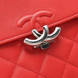 CHANEL Matelasse Half Coco Shoulder Bag Leather Women's Red