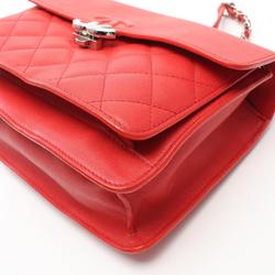 CHANEL Matelasse Half Coco Shoulder Bag Leather Women's Red