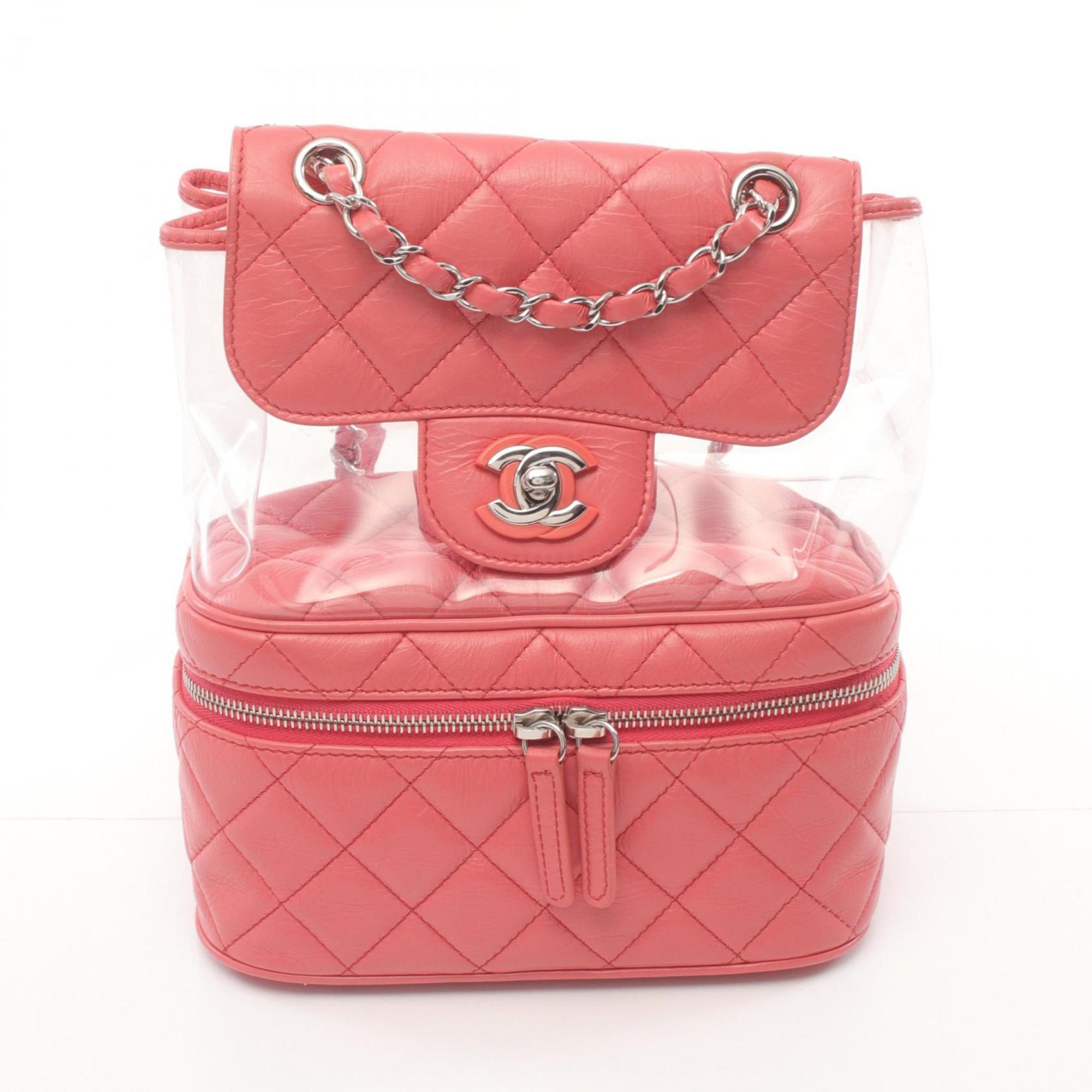 CHANEL Matelasse Rucksack Backpack Bag Leather Vinyl Women's Pink Clear A57826