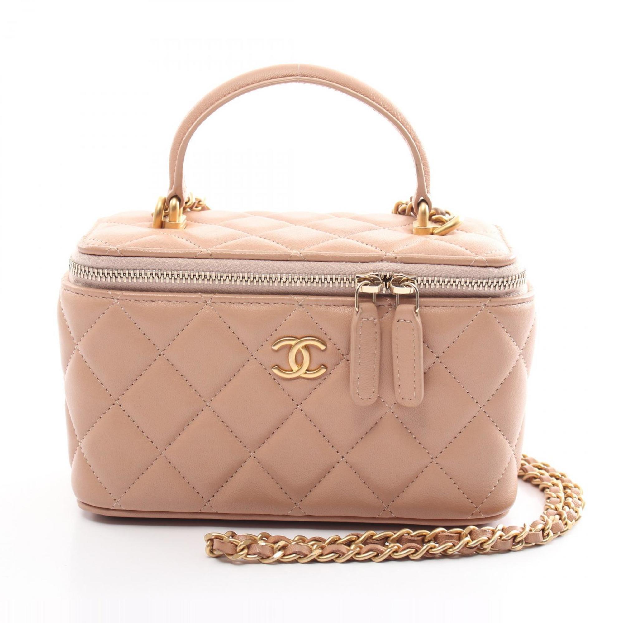 CHANEL Matelasse Shoulder Bag, Lambskin, Women's, Beige, AP2199