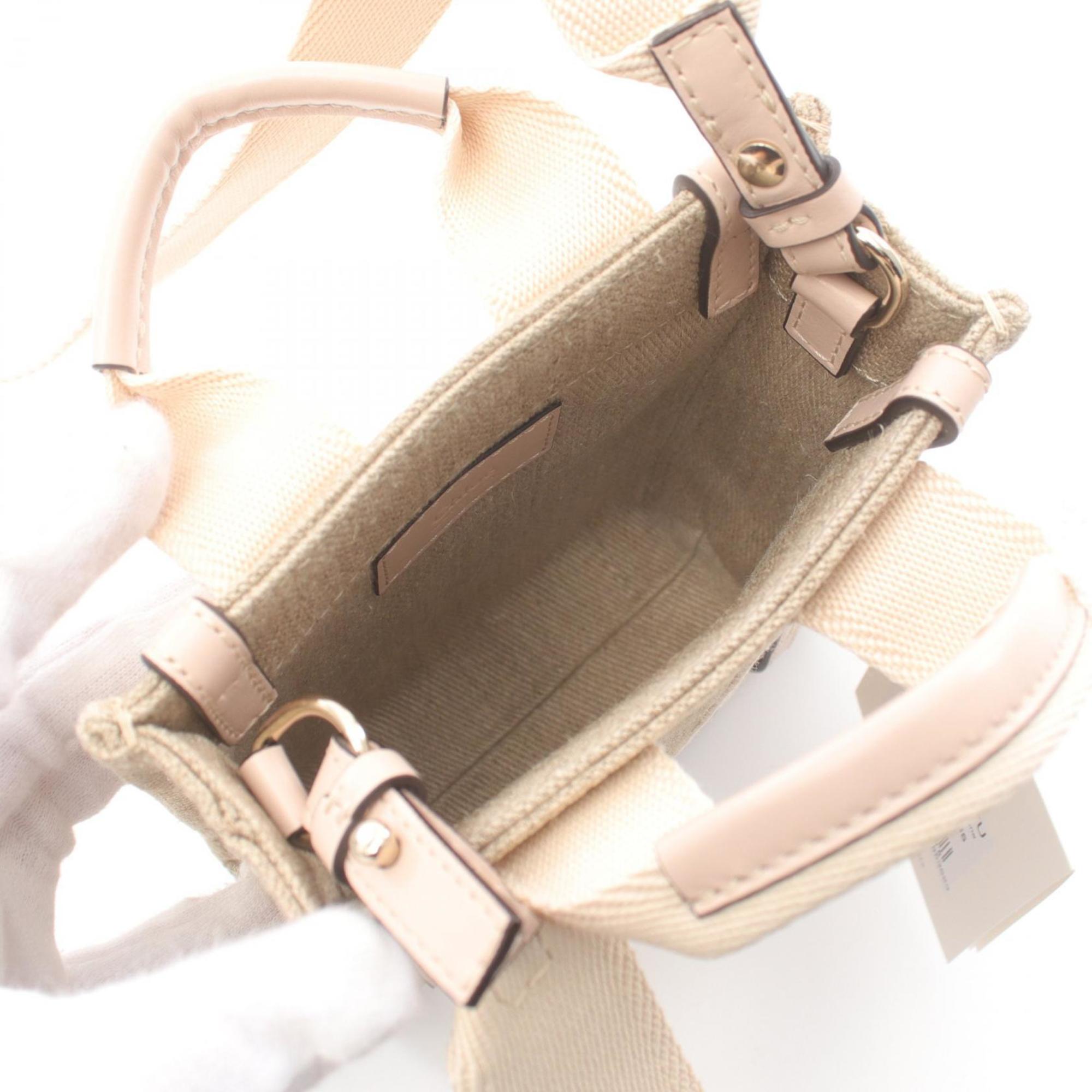 Chloé Chloe WOODY North South Tote Bag Handbag Canvas Leather Women's Beige Pink CHC24AP243I26