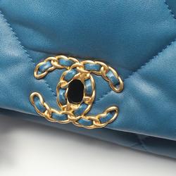 CHANEL 19 Disneuf Large Matelasse Shoulder Bag, Lambskin, Women's, Blue, AS1160