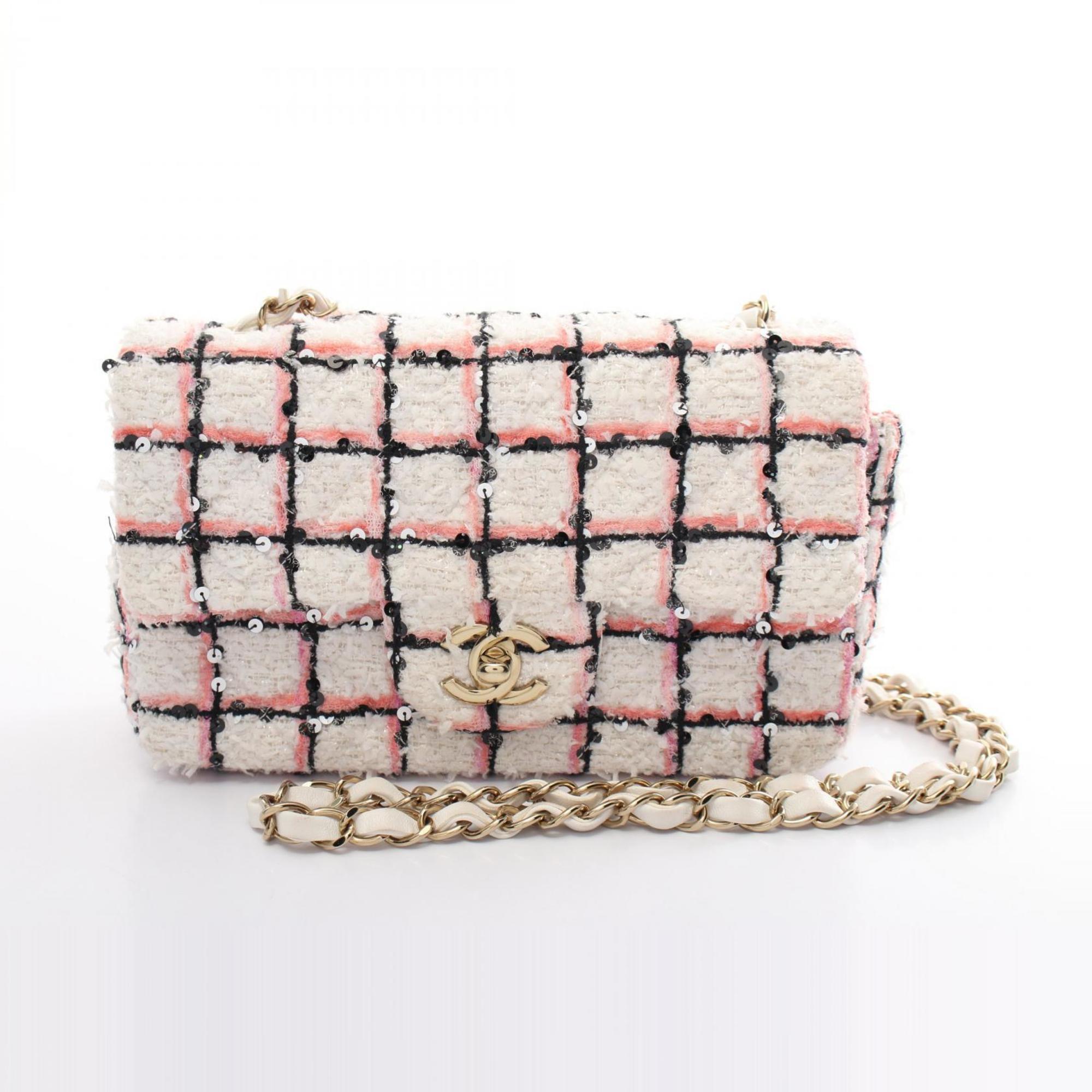 CHANEL Matelasse 20 Shoulder Bag, Fabric, Women's, White, Pink, Black, A69900