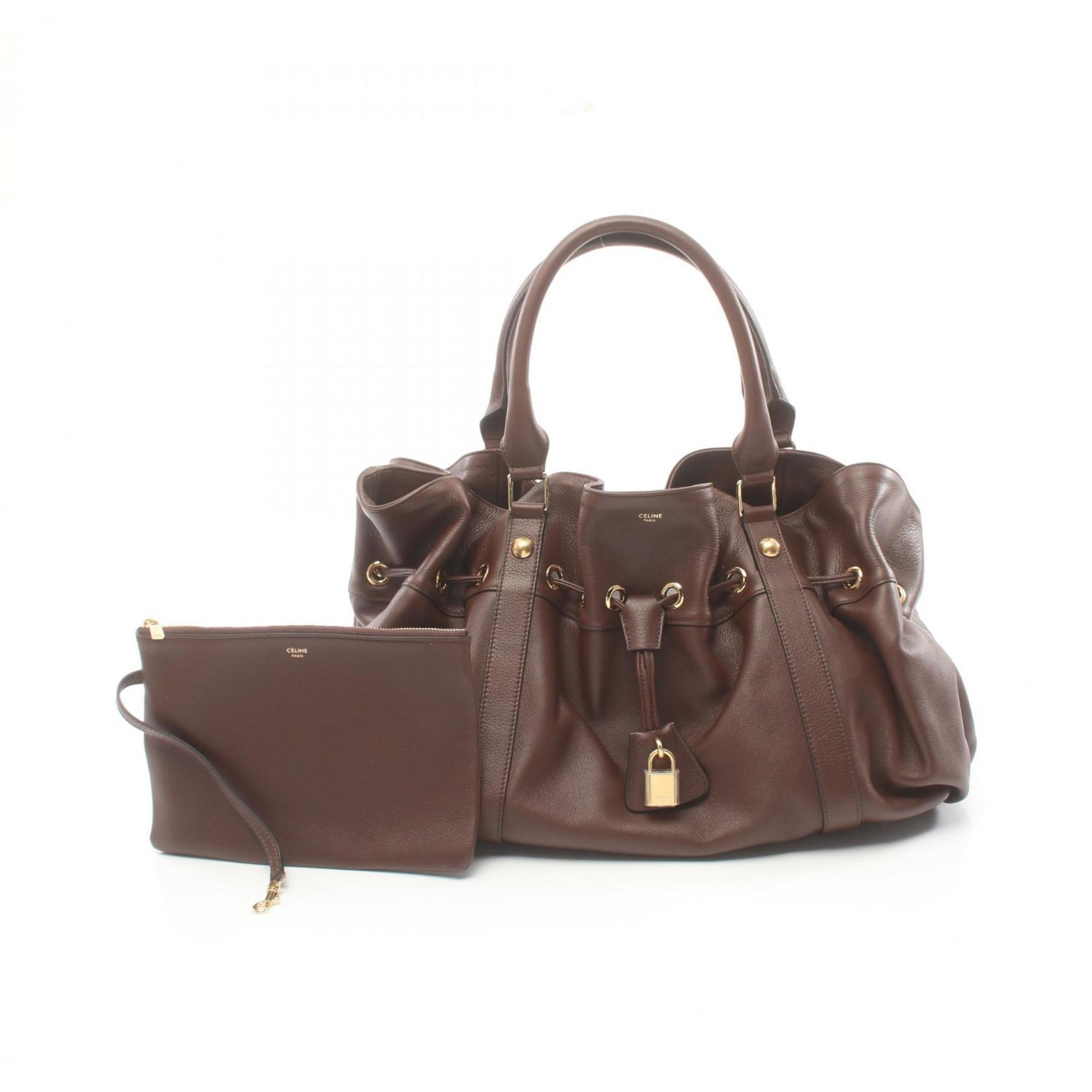 CELINE Medium Abbey Tote Bag Leather Women's Brown 114393FC518CH