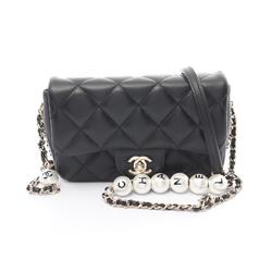 CHANEL Matelasse Small Flap Shoulder Bag, Lambskin, Women's, Black, AS4136