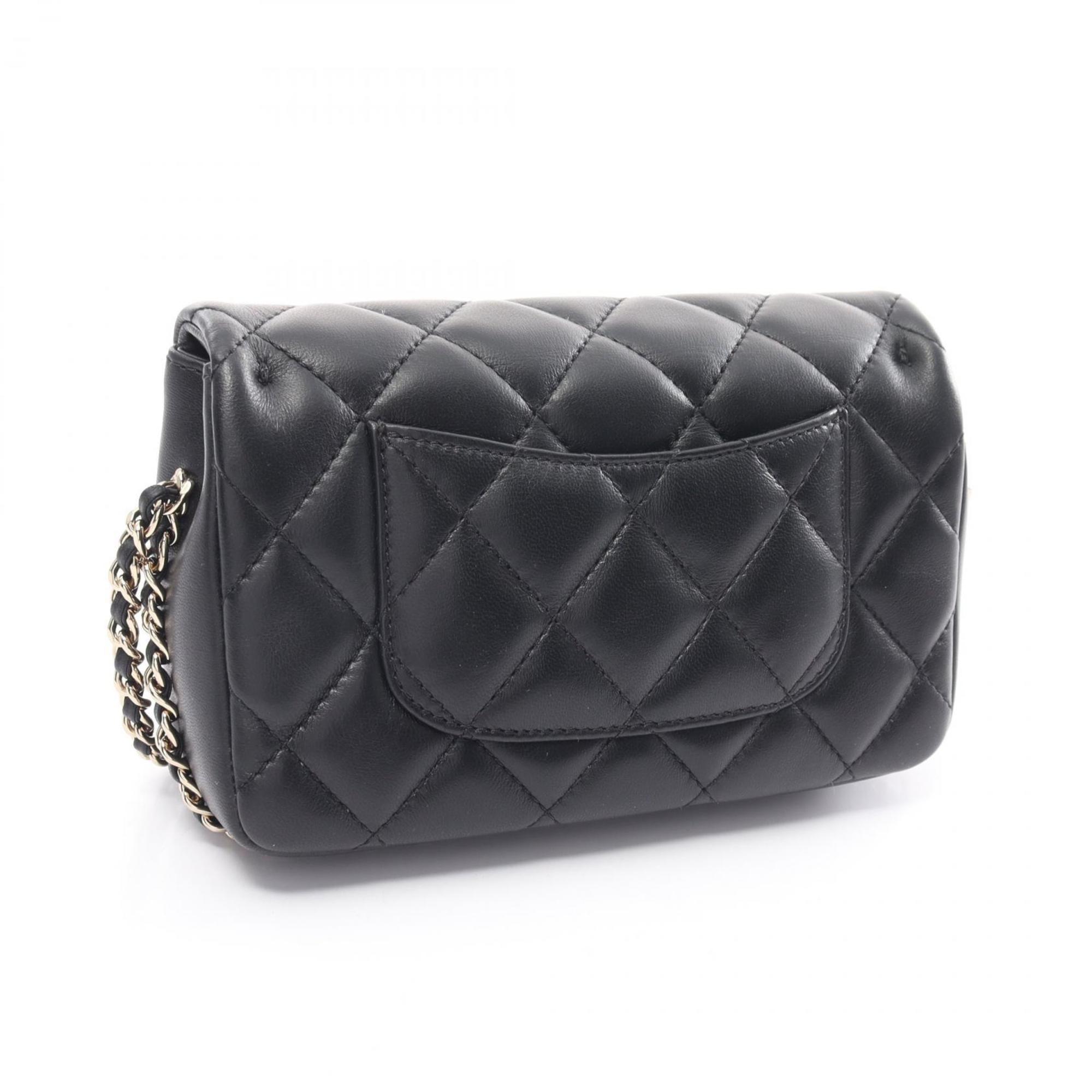 CHANEL Matelasse Small Flap Shoulder Bag, Lambskin, Women's, Black, AS4136