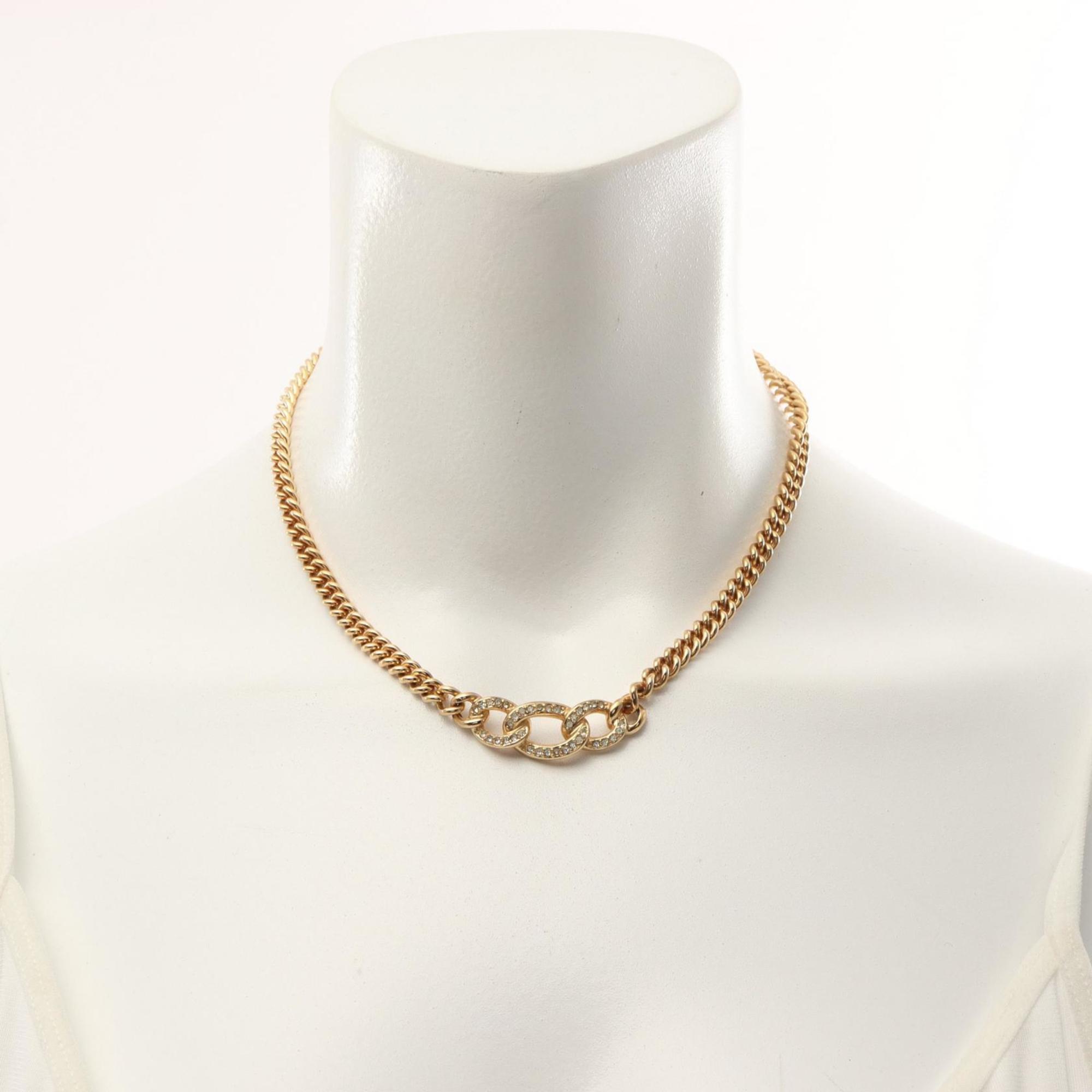 Christian Dior Dior Necklace GP (Gold Plated) Rhinestone Women's Gold Clear