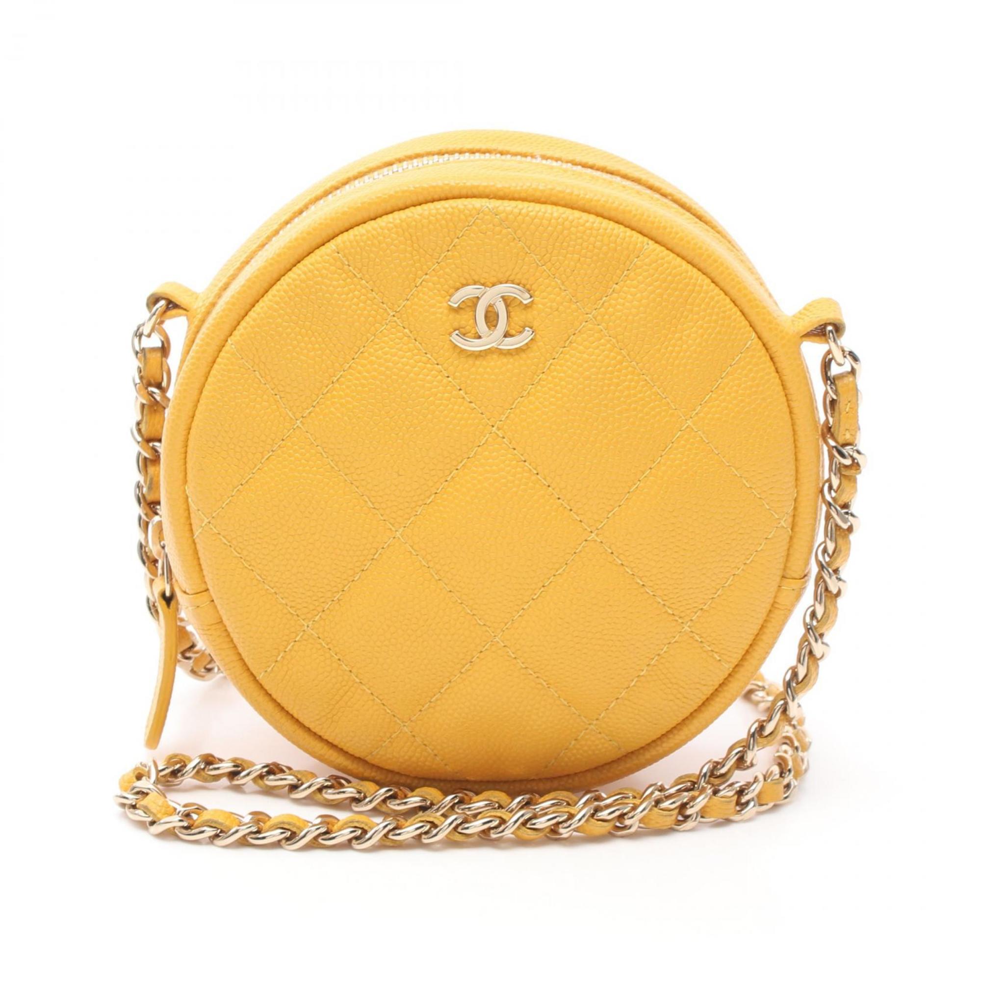 CHANEL Matelasse Classic Shoulder Bag, Caviar Skin, Women's, Yellow