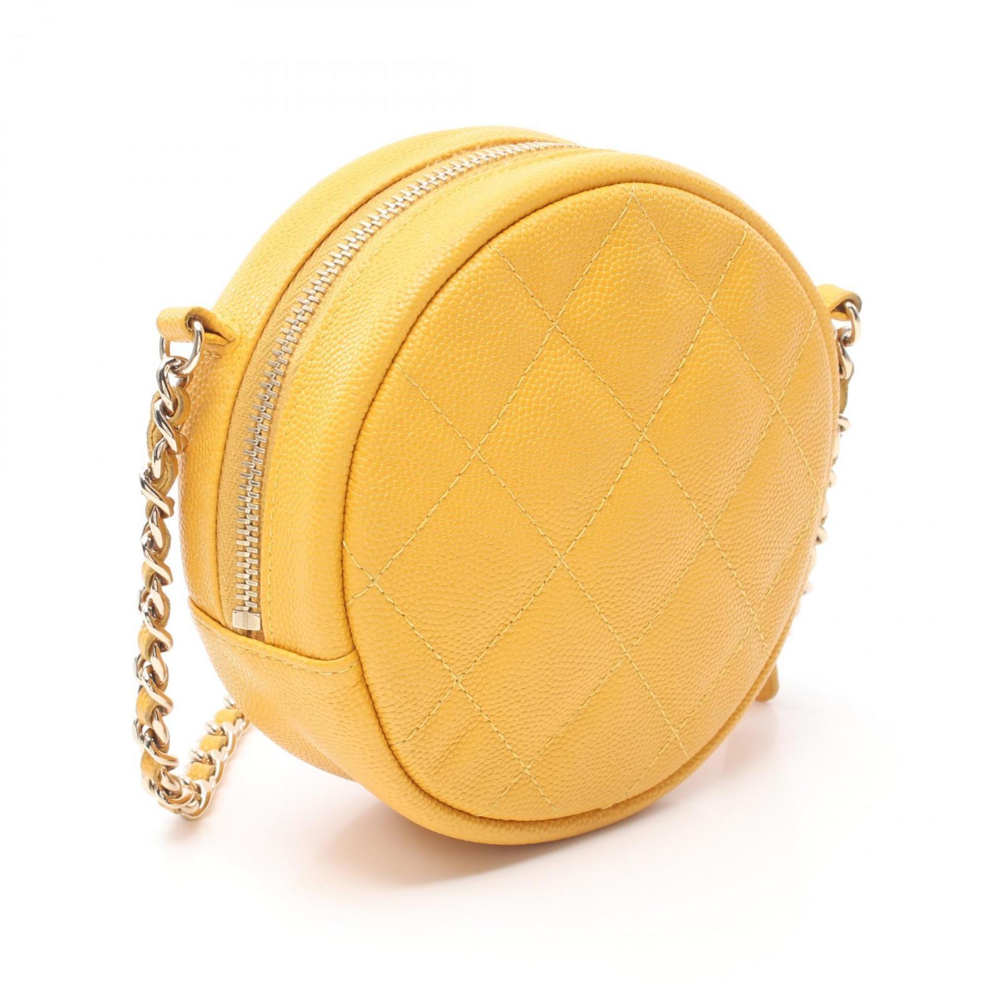 CHANEL Matelasse Classic Shoulder Bag, Caviar Skin, Women's, Yellow