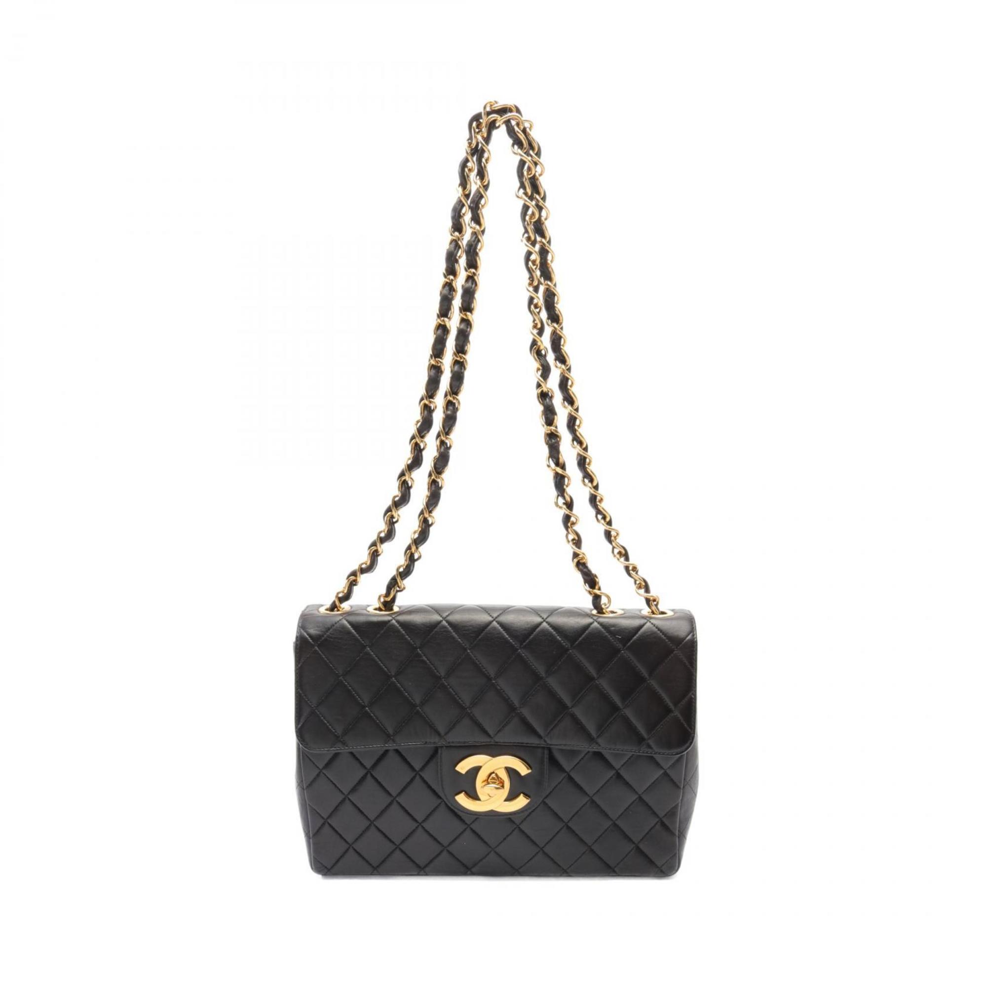 CHANEL Deca Matelasse 30 Single Flap Shoulder Bag, Lambskin, Women's, Black