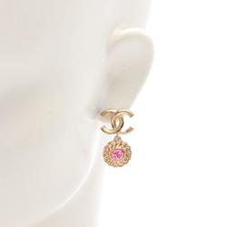 CHANEL Coco Mark Earrings GP (Gold Plated) Rhinestones Women's Gold Pink