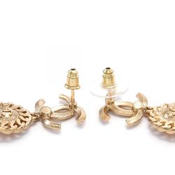 CHANEL Coco Mark Earrings GP (Gold Plated) Rhinestones Women's Gold Pink