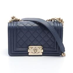 CHANEL Boy Chanel Shoulder Bag Caviar Skin Women's Navy