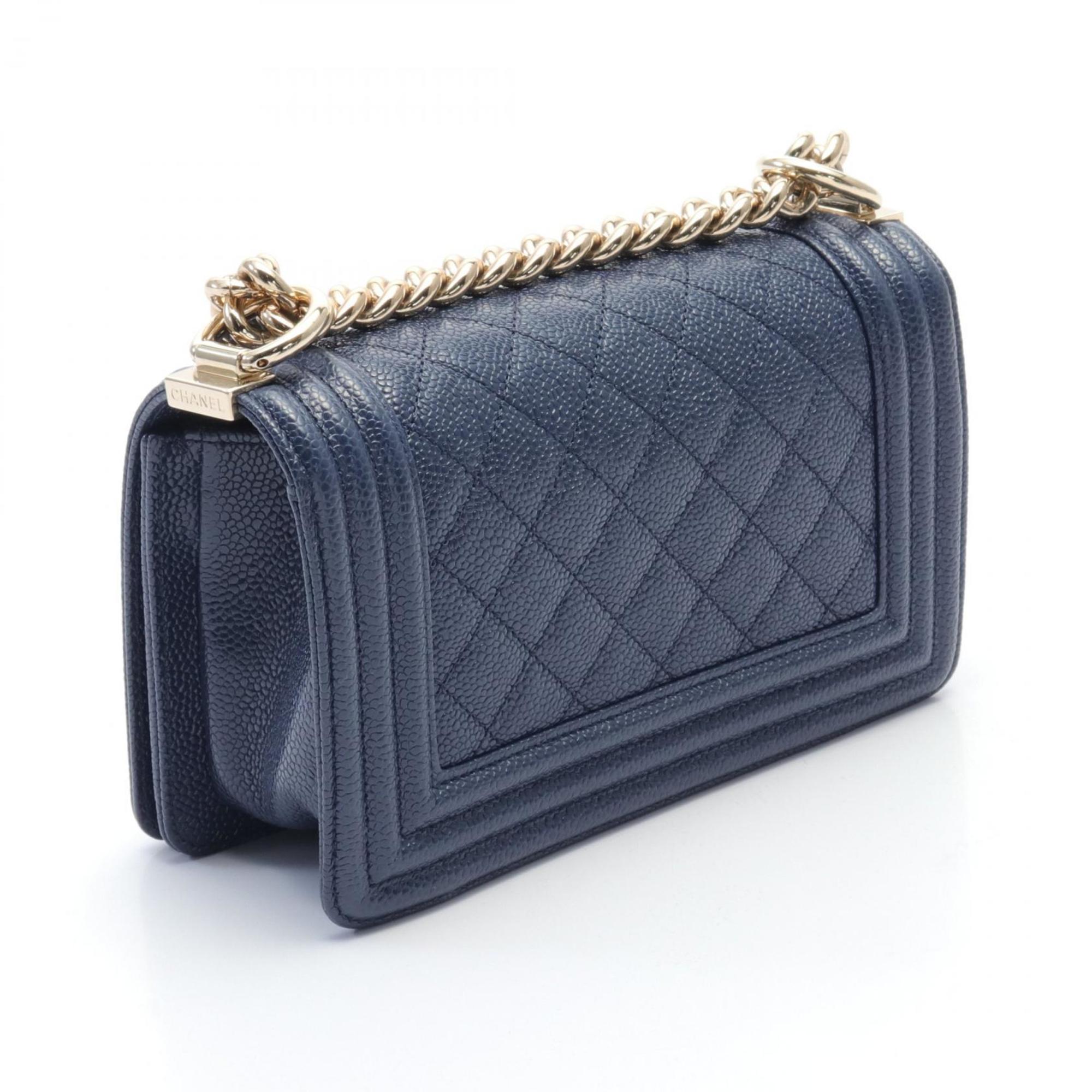 CHANEL Boy Chanel Shoulder Bag Caviar Skin Women's Navy