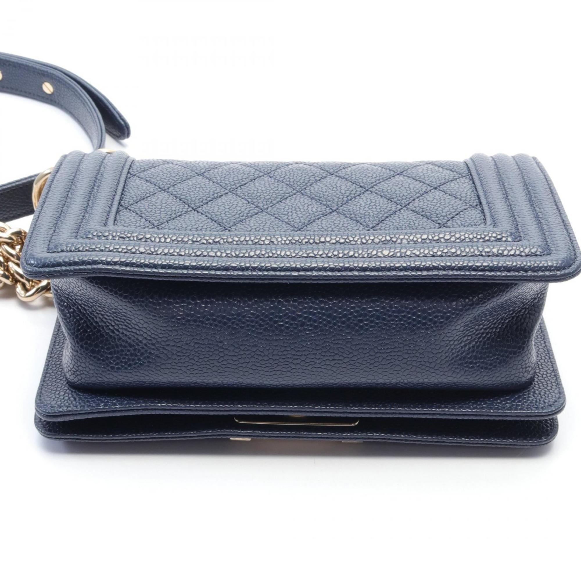 CHANEL Boy Chanel Shoulder Bag Caviar Skin Women's Navy