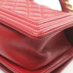 CHANEL Boy Chanel Shoulder Bag, Lambskin, Women's, Red