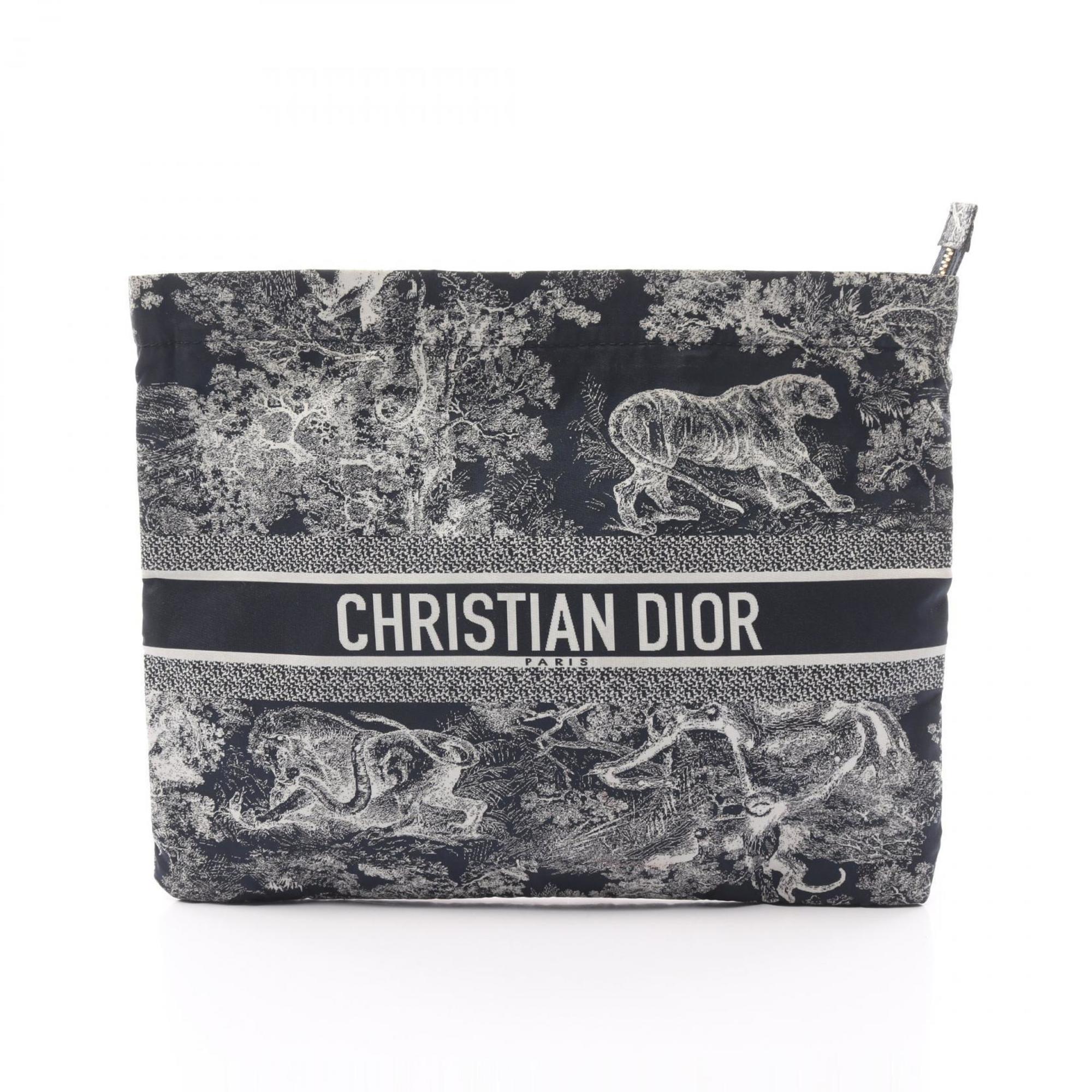 Christian Dior Dior DIORTRAVEL Zip Pouch Second Bag Clutch Fabric Men's Women's Navy White