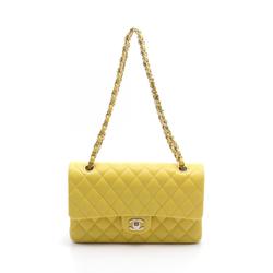 CHANEL Matelasse W-flap Shoulder Bag Caviar Skin (Grained Calf) Women's Yellow A01112