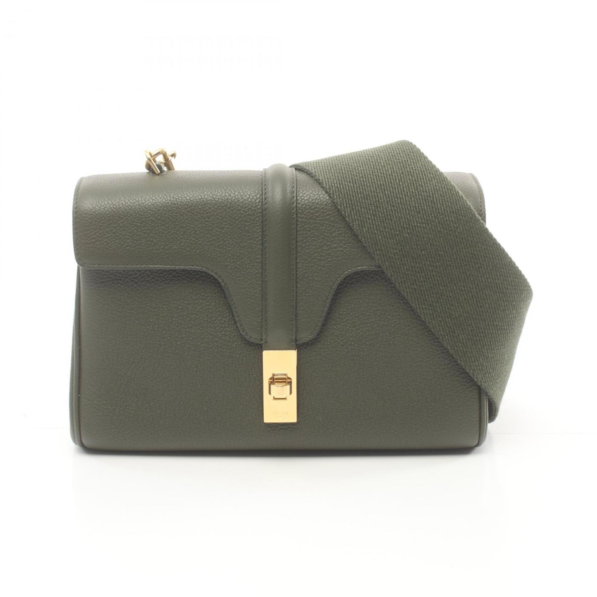 CELINE Teen Soft 16 Shoulder Bag, Leather, Women's, Green, 196853CR815KH