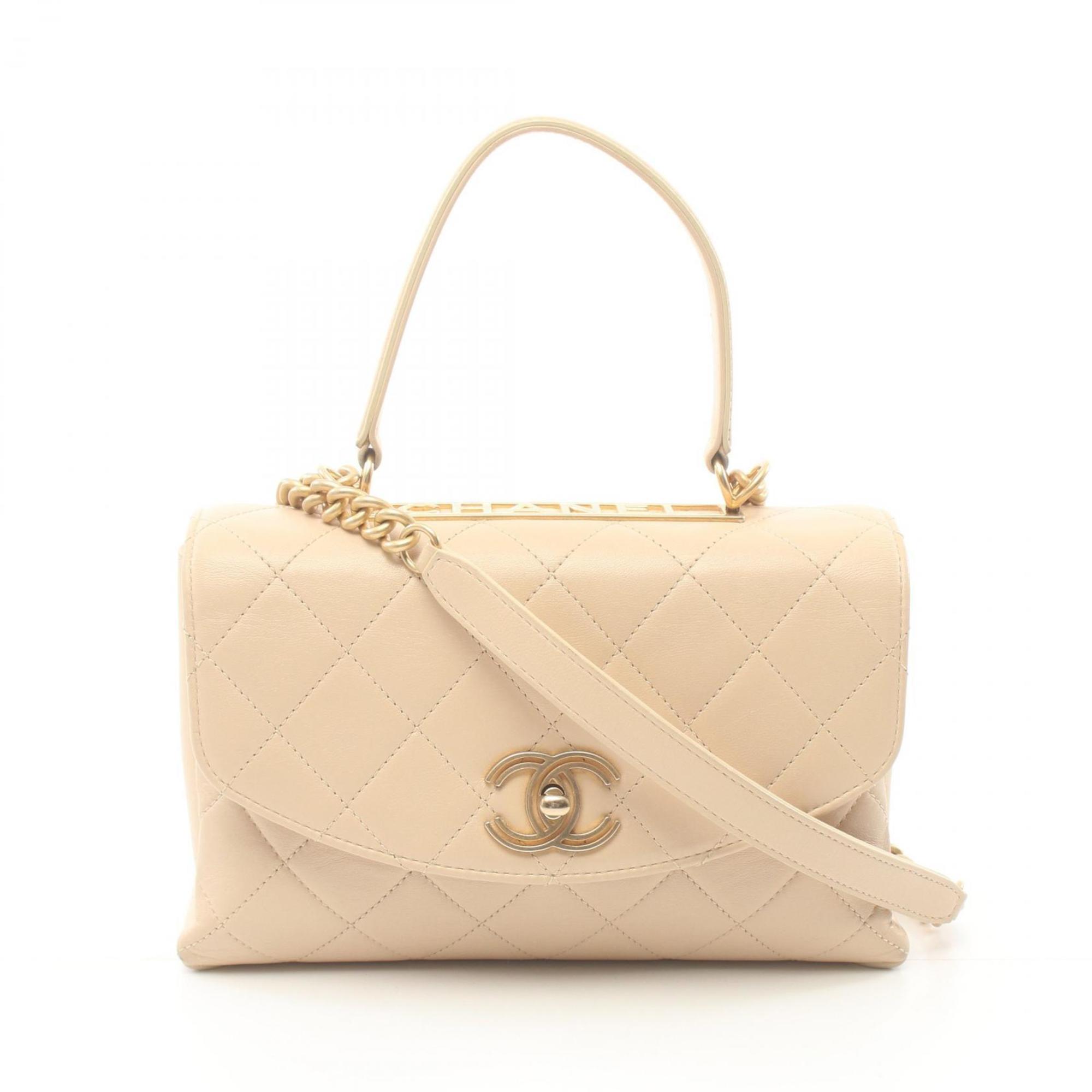 CHANEL Matelasse Handbag Bag Lambskin Women's Beige