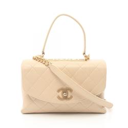 CHANEL Matelasse Handbag Bag Lambskin Women's Beige