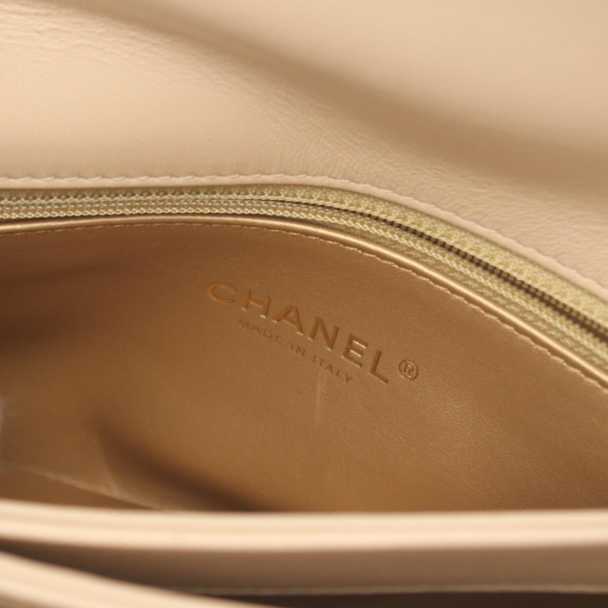 CHANEL Matelasse Handbag Bag Lambskin Women's Beige